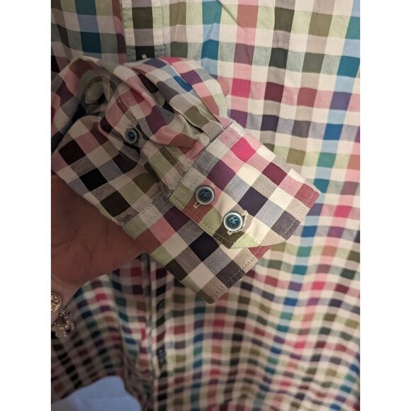 Mens Shirt Long Sleeve Flip Cuff Squares Robert Graham Button Down Shirt Size L - Picture 4 of 15